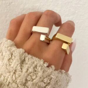 925 Sterling Silver Chunky Ring Thick Bold Double Bar Ring Geometric Ring Band